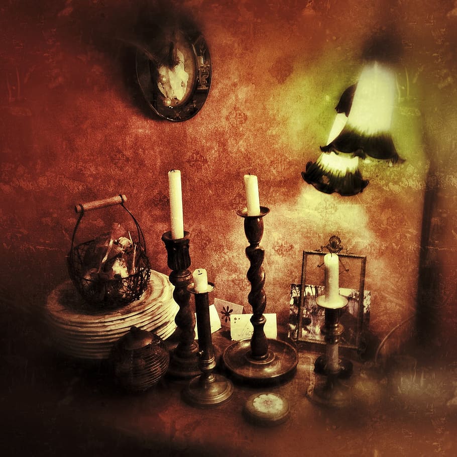 vintage, antique, grunge, rustic, antiques, background, old fashioned, indoors, table, candle