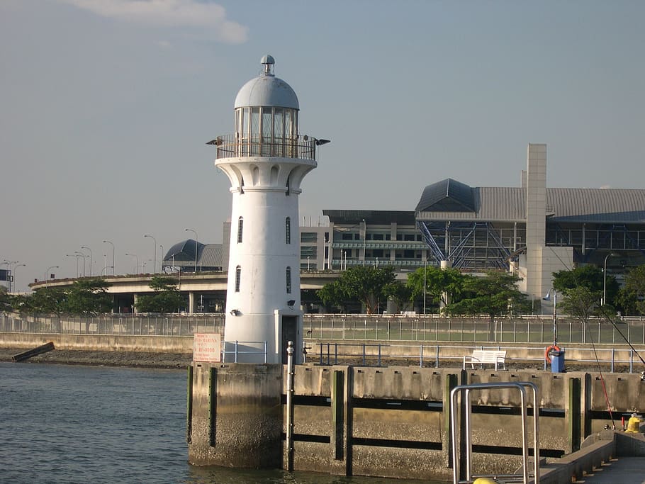 lighthouse, singapore, raffles marina, architecture, built structure, building exterior, water, sky, nature, tower