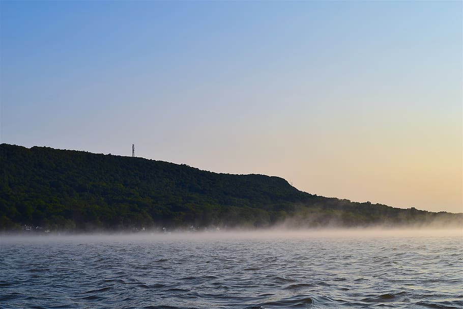 sunrise, lake, mist, mountain, water, landscape, nature, sky, summer, morning