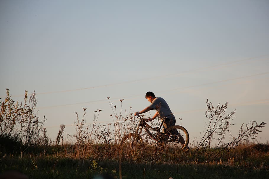 bike, jump, cyklo, wheels, race, mountains, cycling, ride, training, sunset