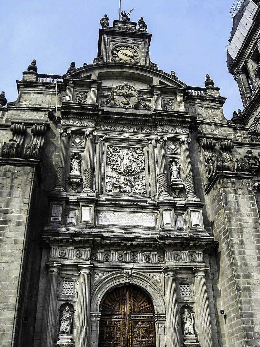 portal, view, clock, Main, Mexico City Cathedral, architecture, cathedral, chapel, church, photos