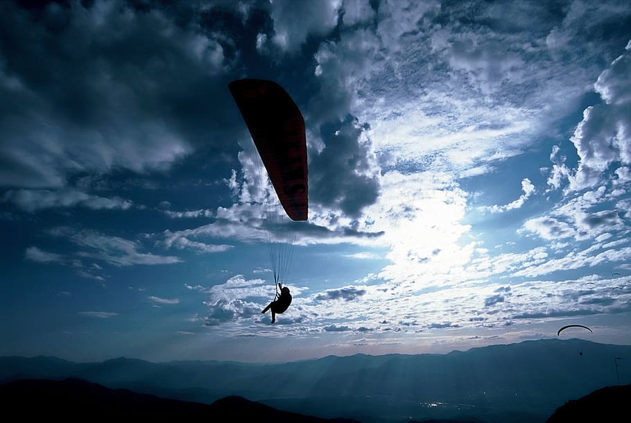 parapente, paracaídas, cielo, aire, dom, aventura, extremo, deporte, actividad, vista aérea
