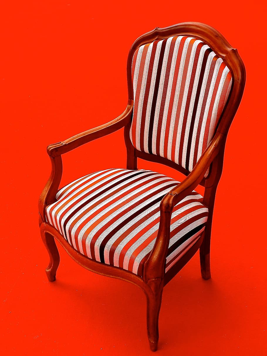 louis-philippe, hermes, armchair, upholsterer, red, striped, chair, seat, indoors, colored background