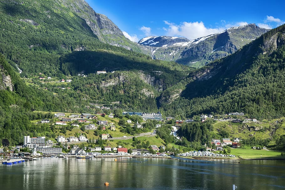 paisagem, bergen, noruega, agua, montanha, árvore, plantar, natureza, beleza natural, paisagens - natureza