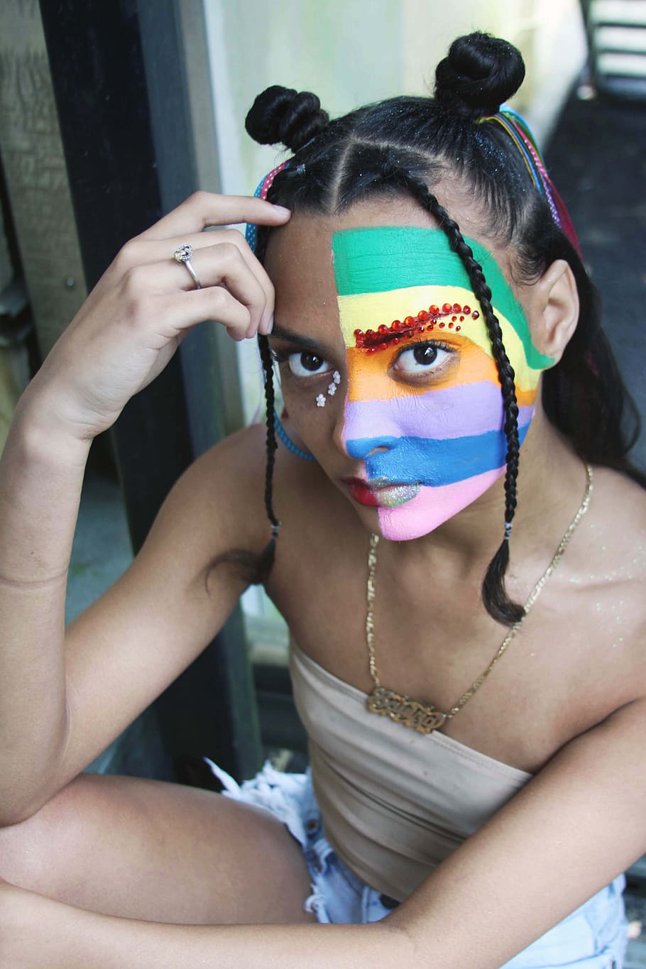 lgbtq, person, rainbow, woman, female, painted, face, pride, gay, support