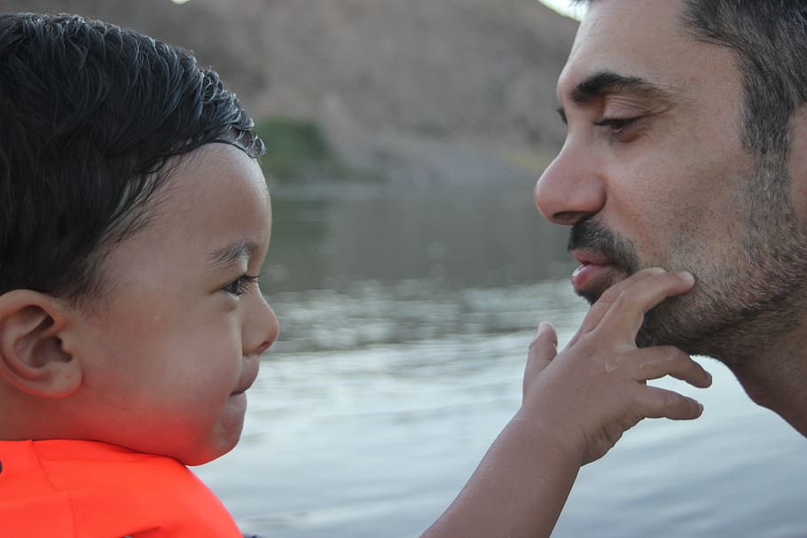 kids, boy, father, dad, vacation, river, love, headshot, two people, portrait