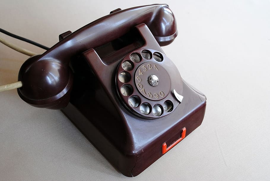 telepon putar coklat, telepon, kuno, lama, cincin, handset, merah, antik, teknologi, gaya retro
