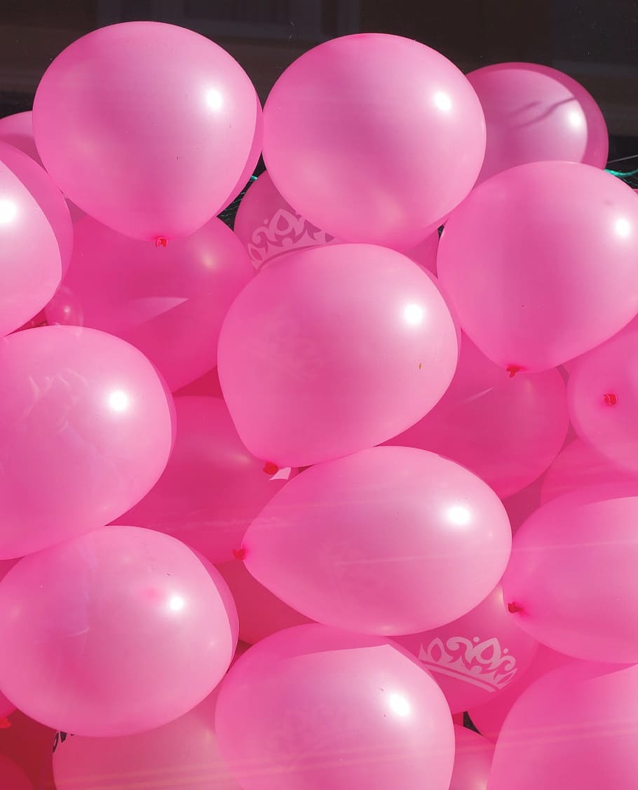 balon merah muda, balon, merah muda, meningkat, perayaan, ulang tahun, pesta, dekorasi, merayakan, meriah