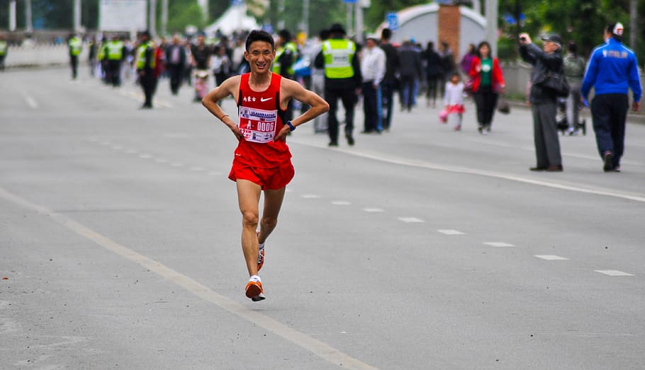 man, running, asphalt road, runner, marathon, tired, street, young, male, chinese