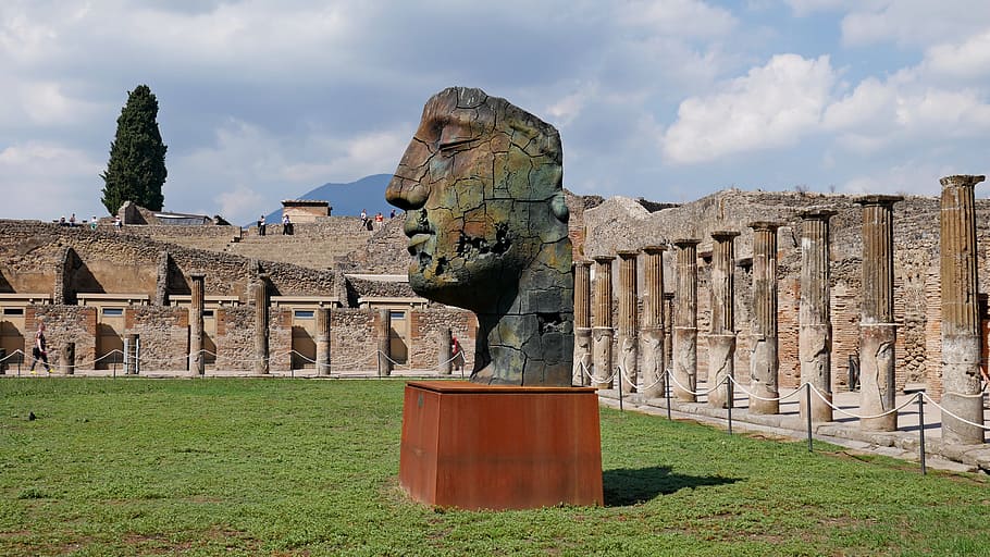 estátua perto de prédio, Pompéia, estátua, Nápoles, Itália, ruínas, marco, historicamente, romance, cidade-cidade