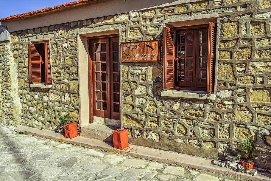 barber shop, street, architecture, traditional, exterior, stone built, village, maroni, cyprus, building exterior