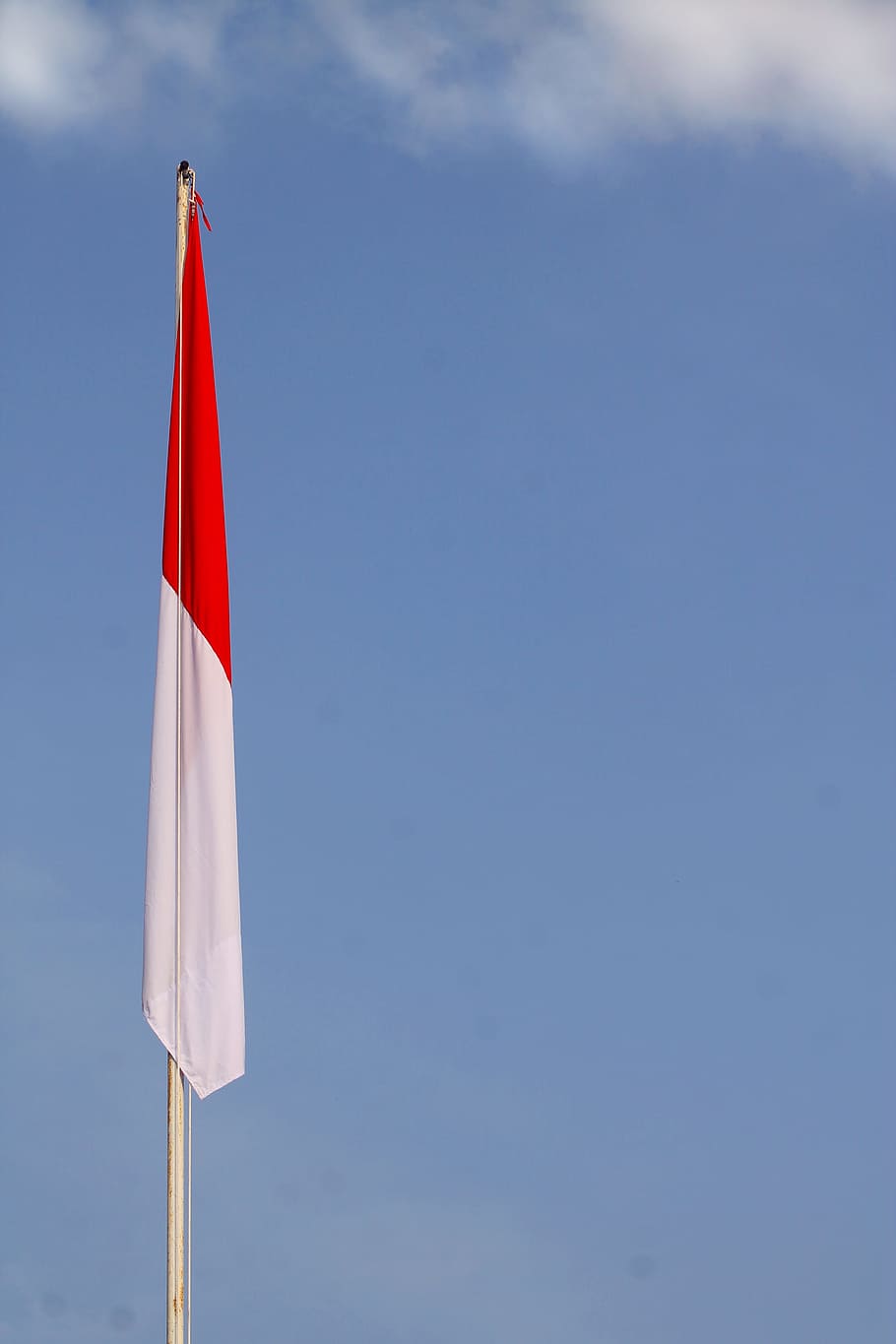 white, red, mounted, pole, clear, blue, sky, Indonesia, Flag, Nation