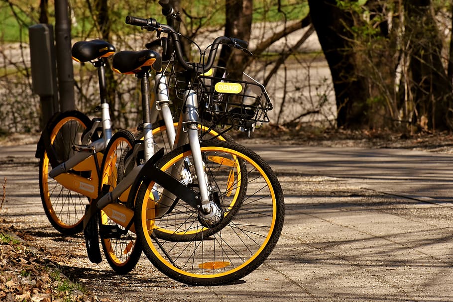 gray bicycle, city bike, obike munich, bicycle, rental bike, rent, borrow, transportation, land vehicle, mode of transportation