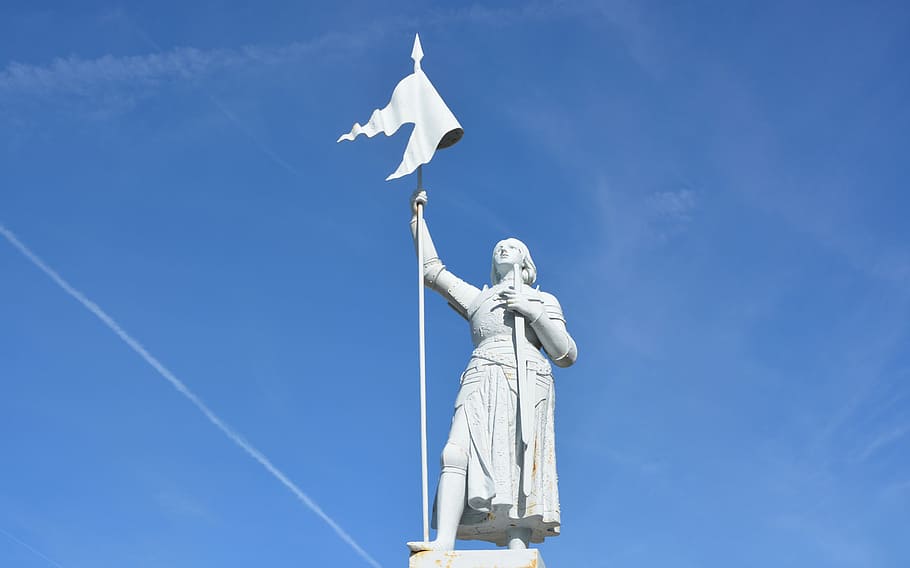 statue of joan of arc, warrior, 1412-1431, 100 years war, historic character, history, joan of arc, statue, sword, sky