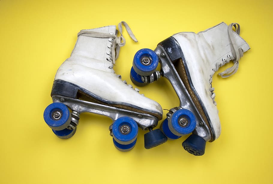 pair, white, leather roller skates, roller skates, skating, roller, leisure, skate, sport, activity