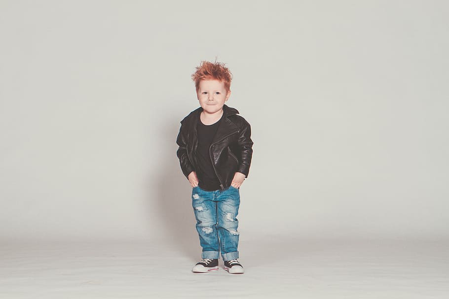 少年, 黒, 革のフルジップジャケット, 赤ちゃん, パーフェクト, ロック, パンク, 革のジャケット, モデル, ジーンズ