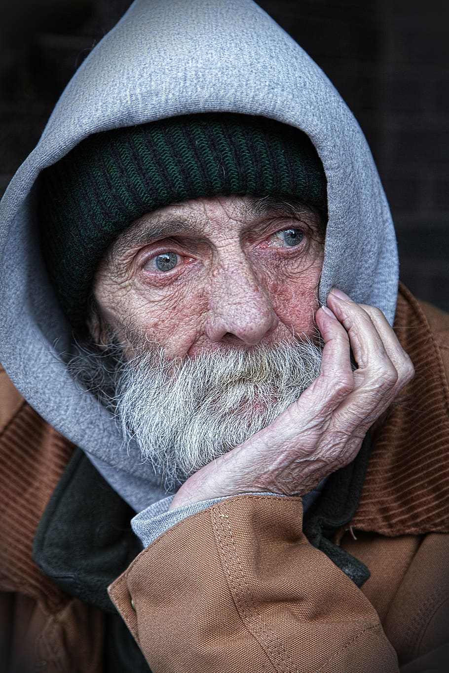 portrait photography, man, gray, hoodie, people, peoples, homeless, male, poverty, social