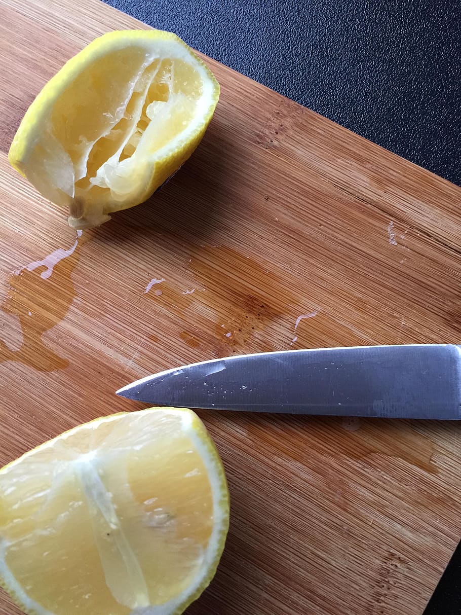 lemons, fruits, knife, cutting board, kitchen, food, chef, food and drink, freshness, table