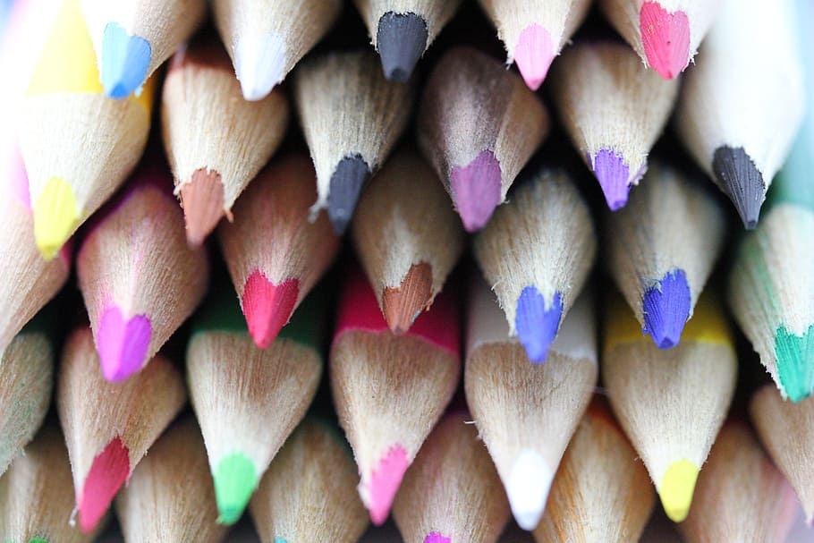 berbagai macam pensil warna, pensil, berwarna, menggambar, sketsa, seni, warna, pelangi, latar belakang, perlengkapan kantor