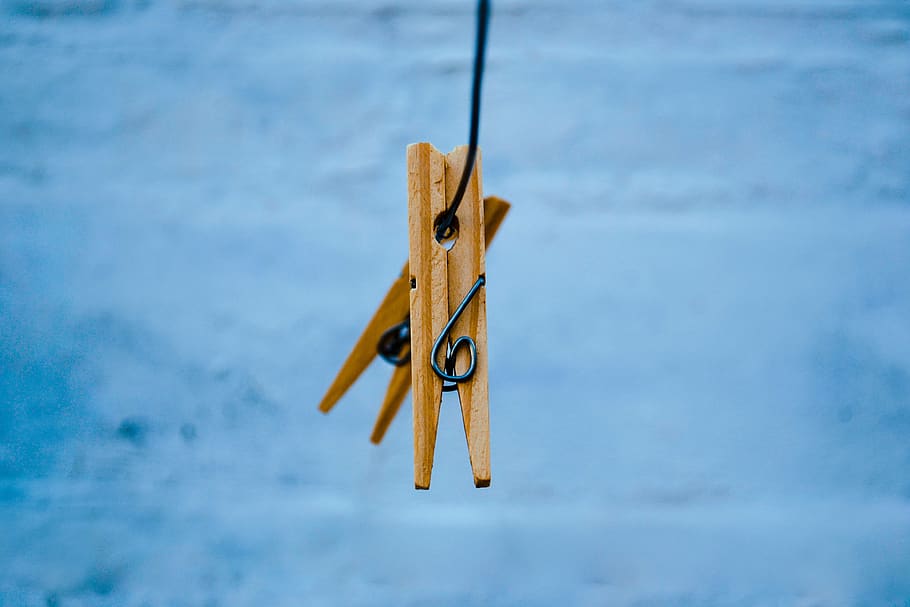 pin, clothespin, clip, clothes, wood, brown, wood - material, hanging, focus on foreground, metal