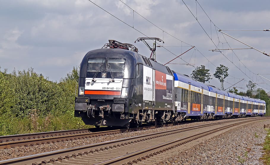 hamburg-köln-express, hkx, transit, münsterland, railway, main line, rail traffic, flat, flat land, electric locomotive