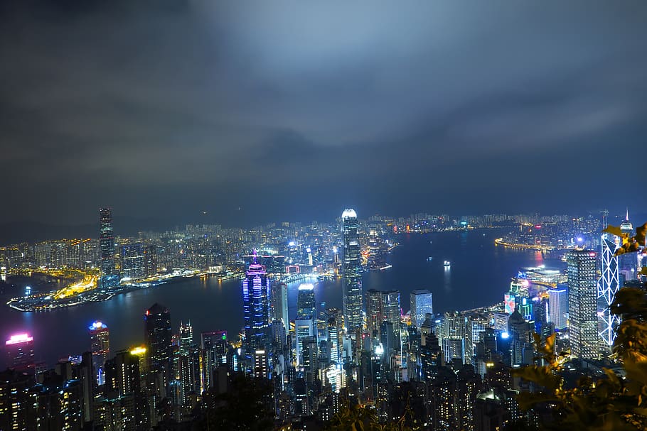 hong kong, noche, cielo nocturno, atmósfera, vista nocturna, cielo, azul, exterior del edificio, ciudad, arquitectura
