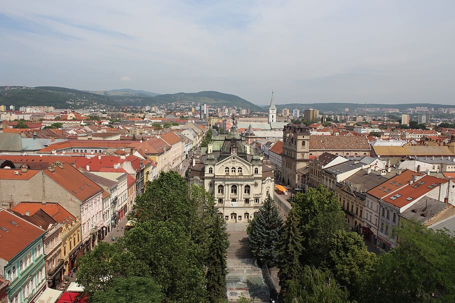 city, town, architecture, cityscape, travel, panoramic, roof, sky, panorama, kosice
