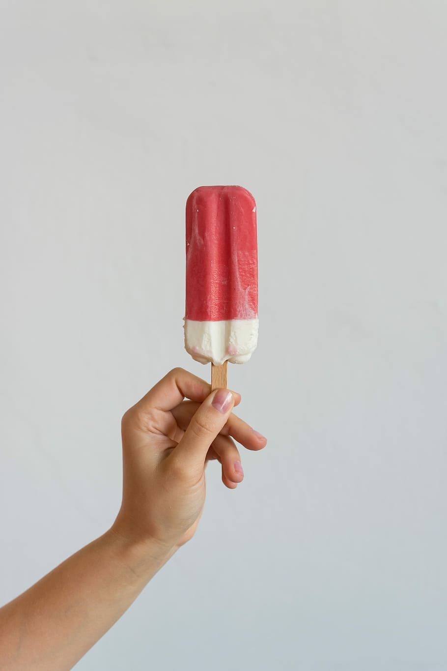 creamy strawberry popsicle, Creamy, strawberry, popsicle, hands, summer, white background, human Hand, flavored Ice, close-up