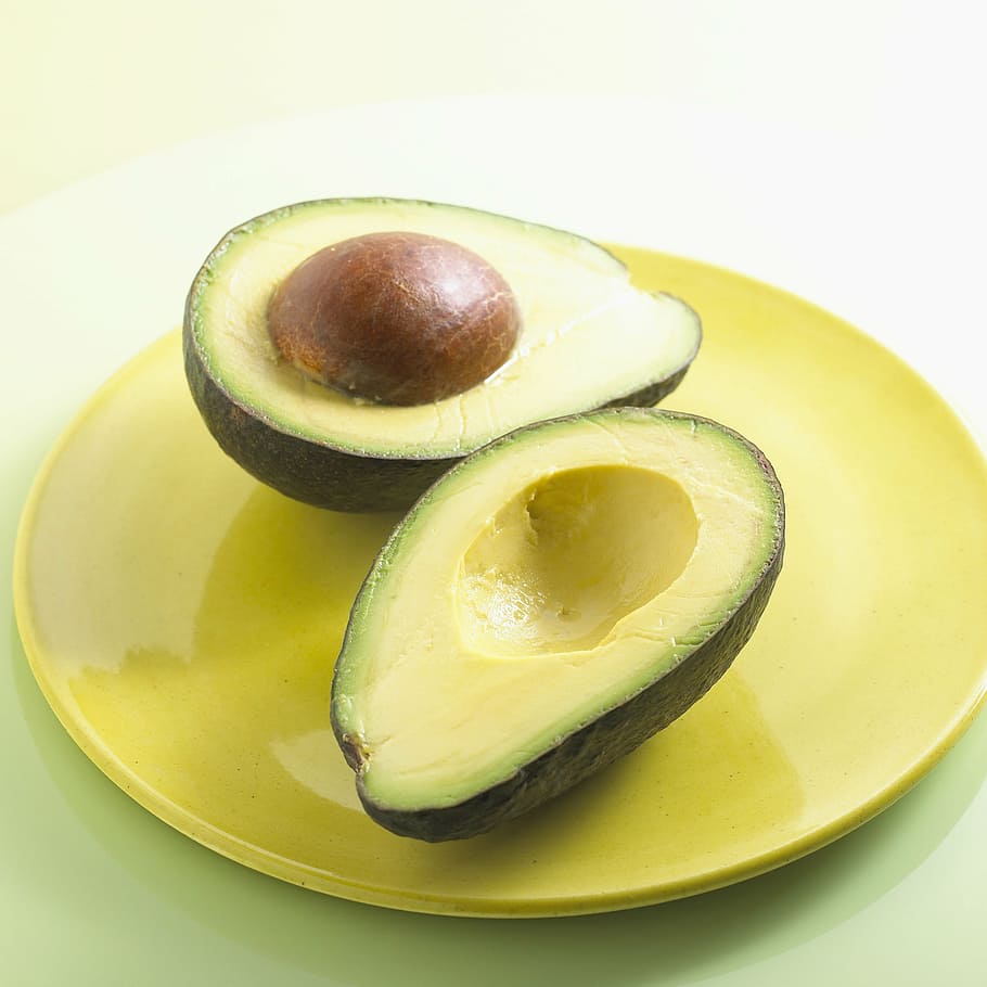 slice avocado fruit, round, yellow, plate, avocado, fruit, food, fresh, avocados, organic