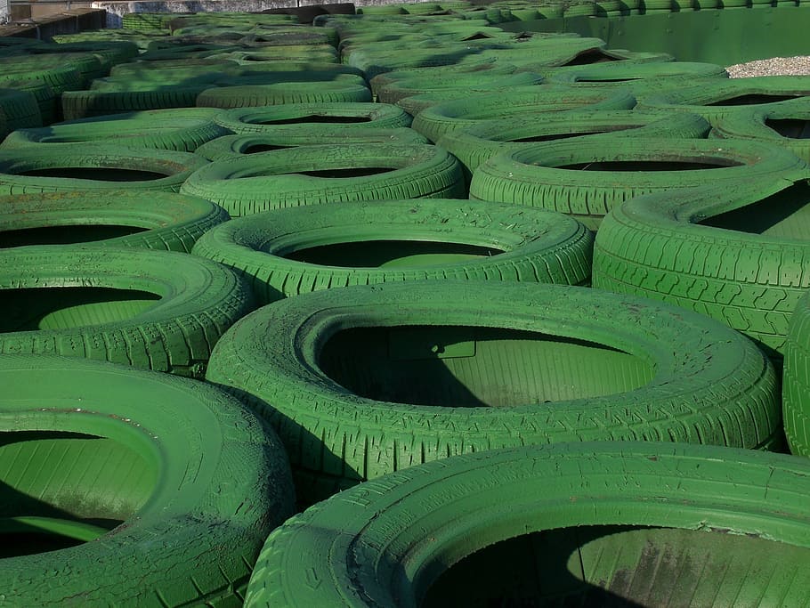 hockenheim germany, tyre stack, race track, green, dtm, green color, full frame, backgrounds, day, pattern