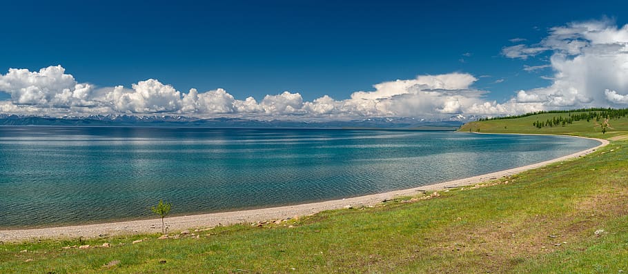 paisagem, panorama, lago, céu, nuvem, transparência, céu claro, fax parte noroeste, Mongólia, junho