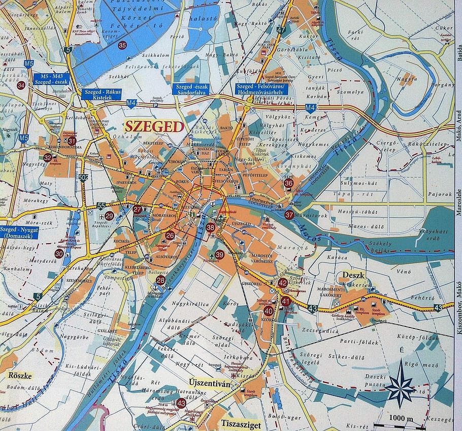 Tampilkan, Szeged, Hongaria, Orientasi, szeged hungary, peta, arah, kartografi, panduan, perjalanan