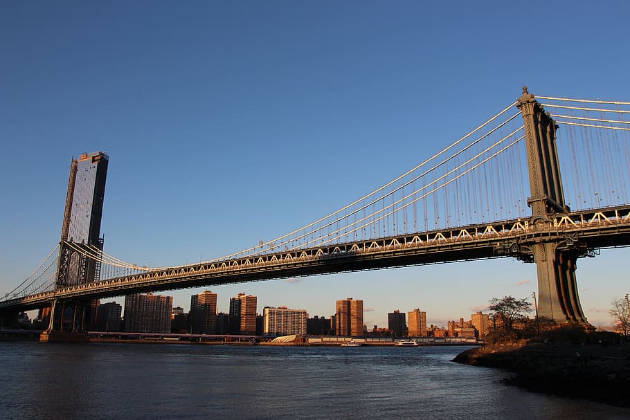 Nueva York, el puente de Brooklyn, Brooklyn, puente, Manhattan, ciudad, horizonte, Estados Unidos, urbano, paisaje urbano