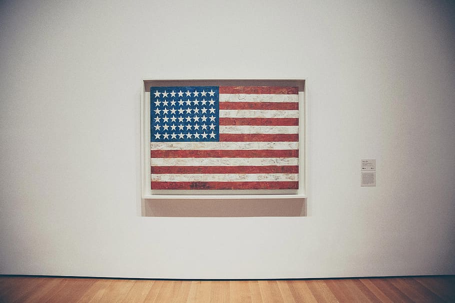 estadounidense, bandera, estrellas y rayas, Estados Unidos, pared, marco, patriotismo, característica de construcción de paredes, interiores, sin gente