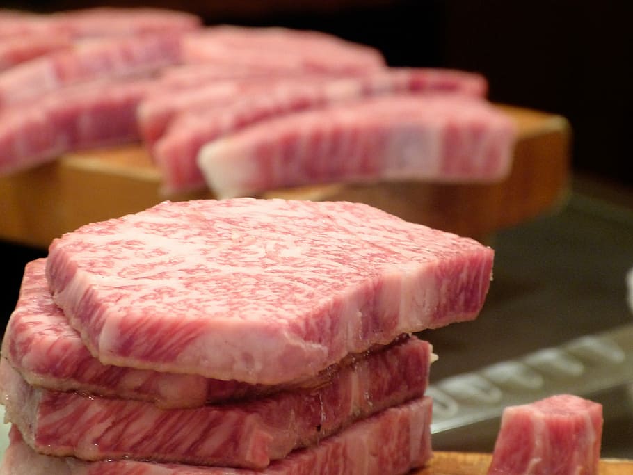 pile, sliced, raw, Meat, Kobe Beef, Raw, Food, beef, food, japanese, japan