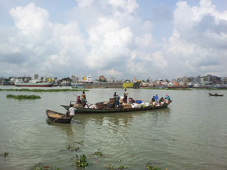 several, persons, riding, boat, lake, daytime, Bangladesh, Dhaka, Buriganga River, River, Boat