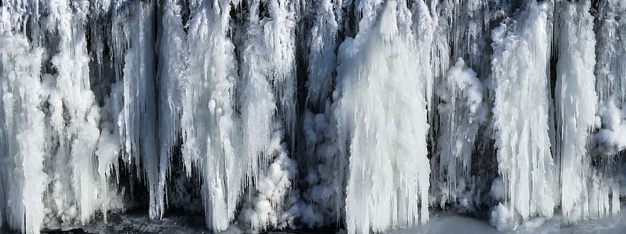 white ice, nature, waters, waterfall, ice, winter, time of year, icicle, frozen, cold