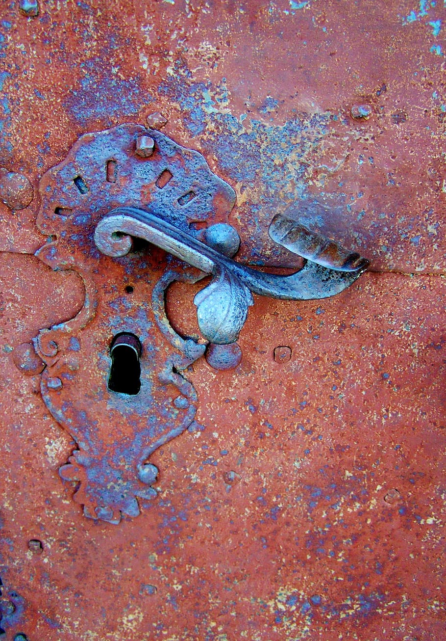 old door handle, metal works, ancient mood, rusty, metal, deterioration, close-up, decline, old, run-down