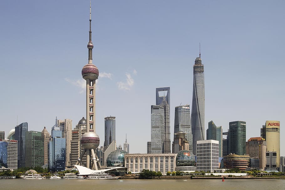 fotografia, edifícios da cidade, nublado, céu, dia, cidade, edifícios, shanghai, china, ásia