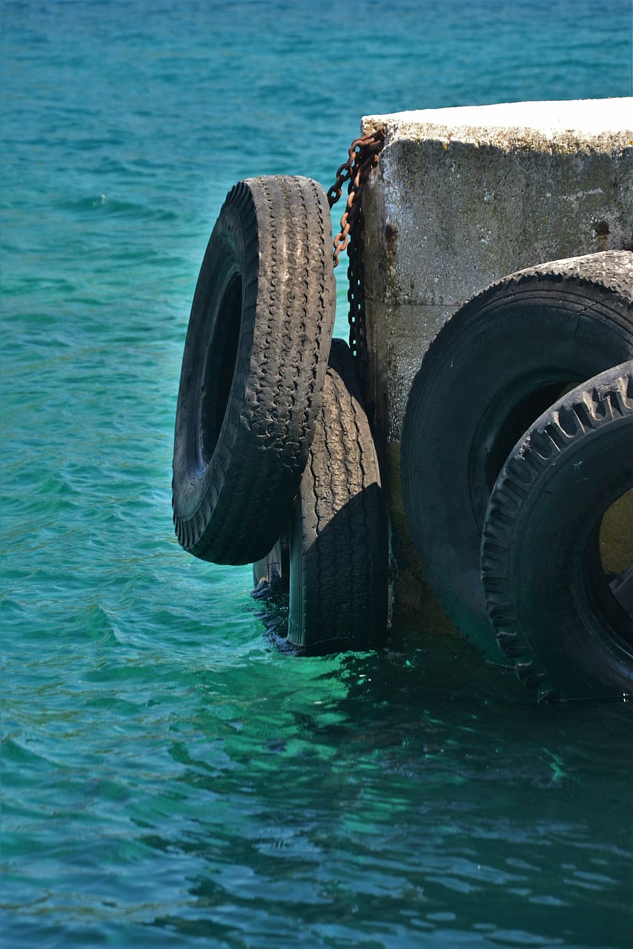 pier, auto tires, buffer, croatia, sea, dalmatia, adriatic sea, damping, protection, security