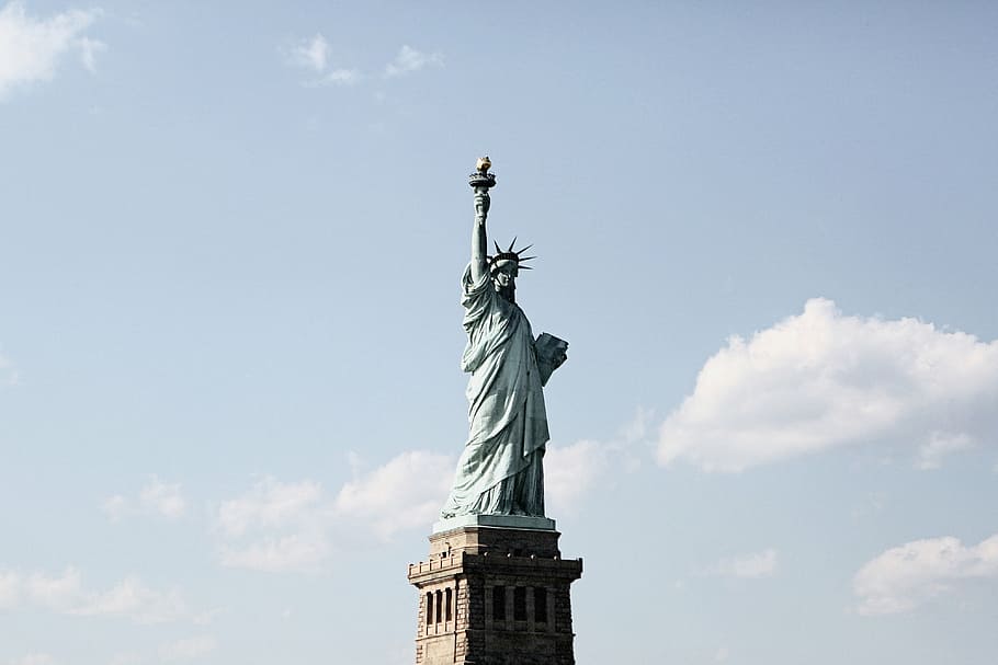 estátua, liberdade, novo, Iorque, Estátua da liberdade, arquitetura, Nova York, azul, céu, nuvens