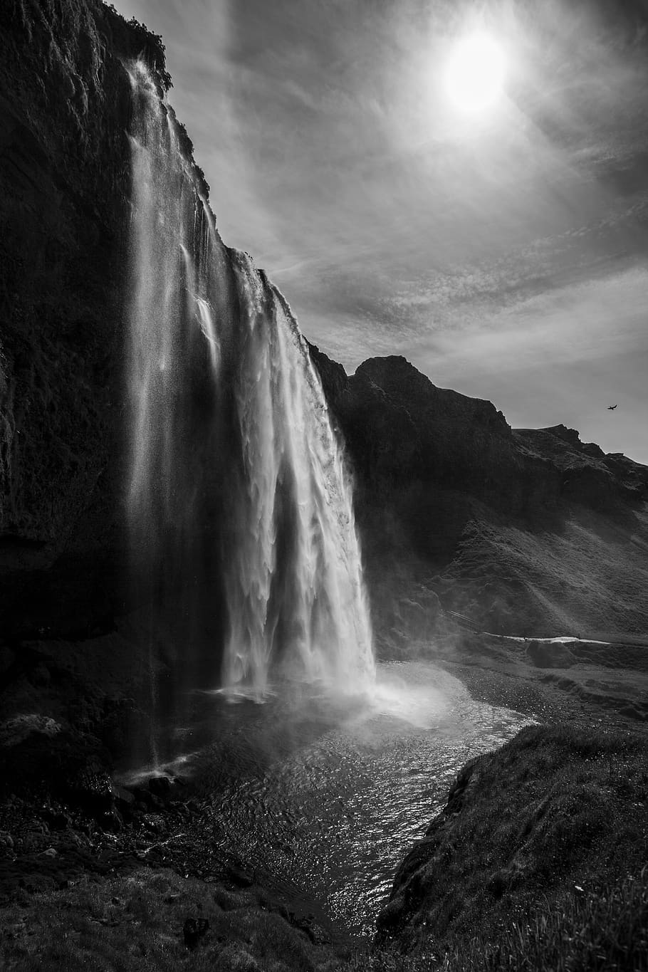 seljalandsfoss, waterfall, iceland, infrared, water, scenics - nature, long exposure, beauty in nature, motion, flowing water