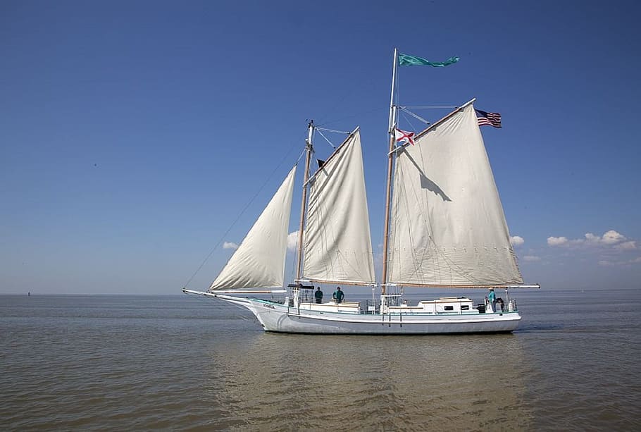 white, boat sailing, daytime, boat, sailing, schooner, wooden, ship, sailboat, vessel