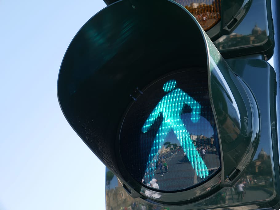 lampu lalu lintas, menampilkan, berjalan, hijau, lampu, lampu hijau, tanda, vrij, penyeberangan pejalan kaki, persimpangan
