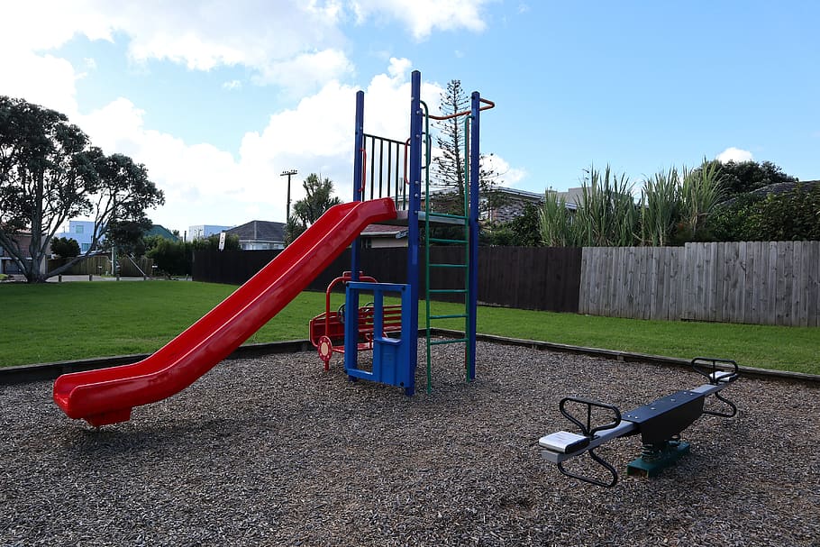playground, slide, ao ar livre, grama, lazer, verão, parque, recreação, balanço, cor