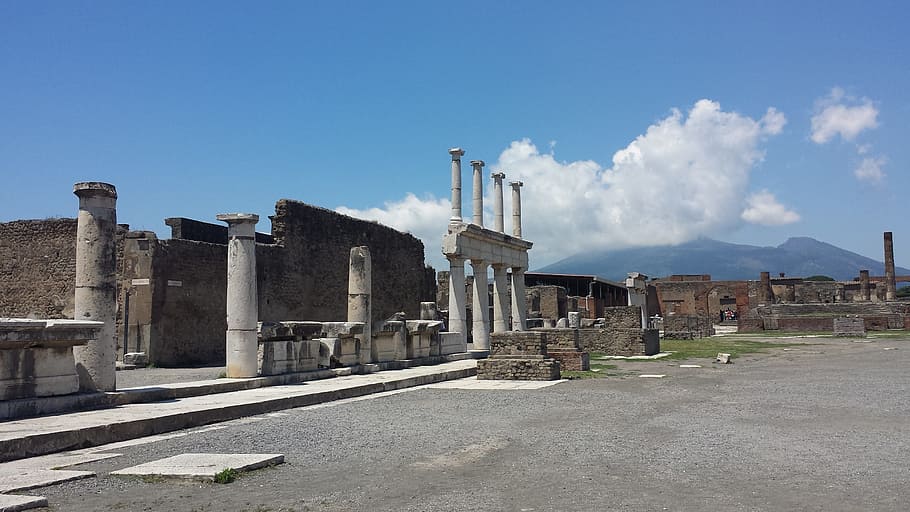 beton, bangunan, biru, langit, putih, awan, Pompeii, Naples, Campania, Warisan