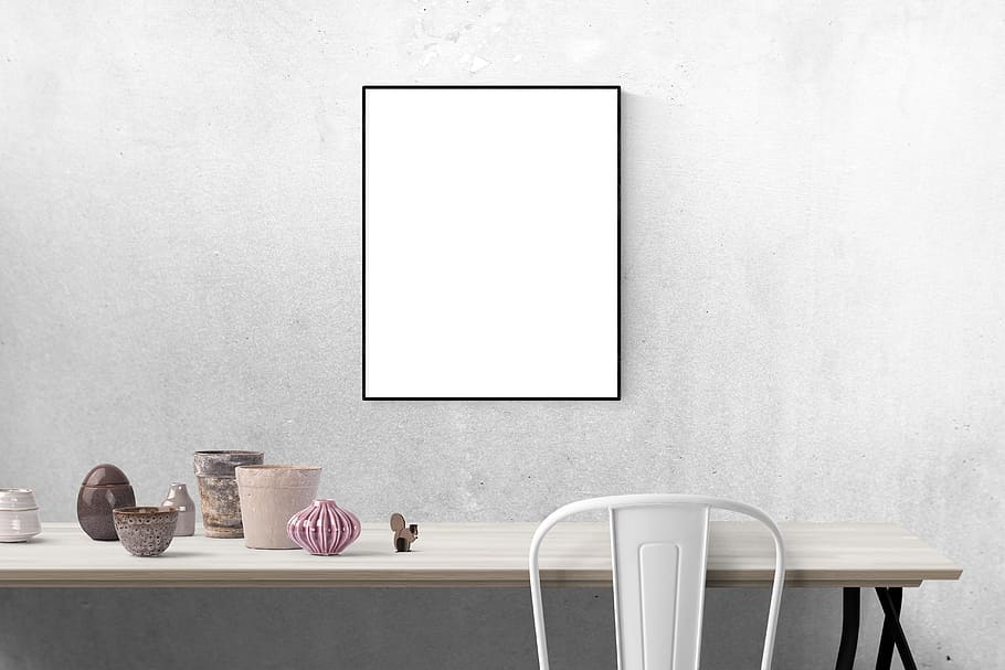 whiteboard, placed, gray, concrete, wall, poster mockup, mockup, poster, frame, template