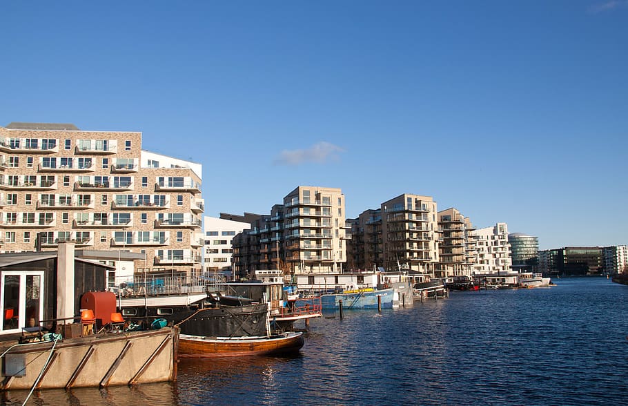 appartments, houses, copenhagen, denmark, harbour, canal, boats, front, capital, nordic