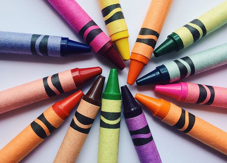 crayones circulares de colores variados, crayones, dibujo, escuela, educación, creativo, niño, ilustraciones, Multicolor, elección