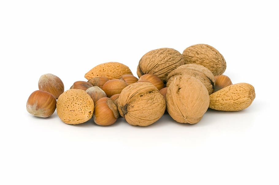 brown nut lot, various, nuts, almond, walnut, hazelnut, pile, food, nutshell, nut - Food
